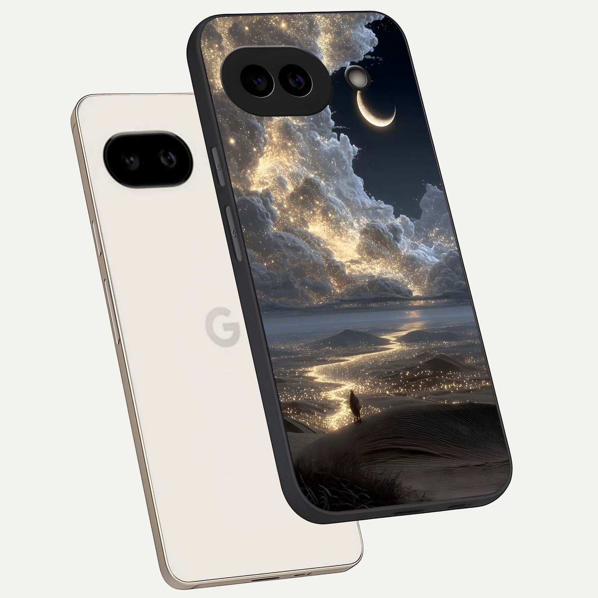  Moonlight Spark Path phone case For Google Pixel 9A showing premium glass back cover with detailed artwork