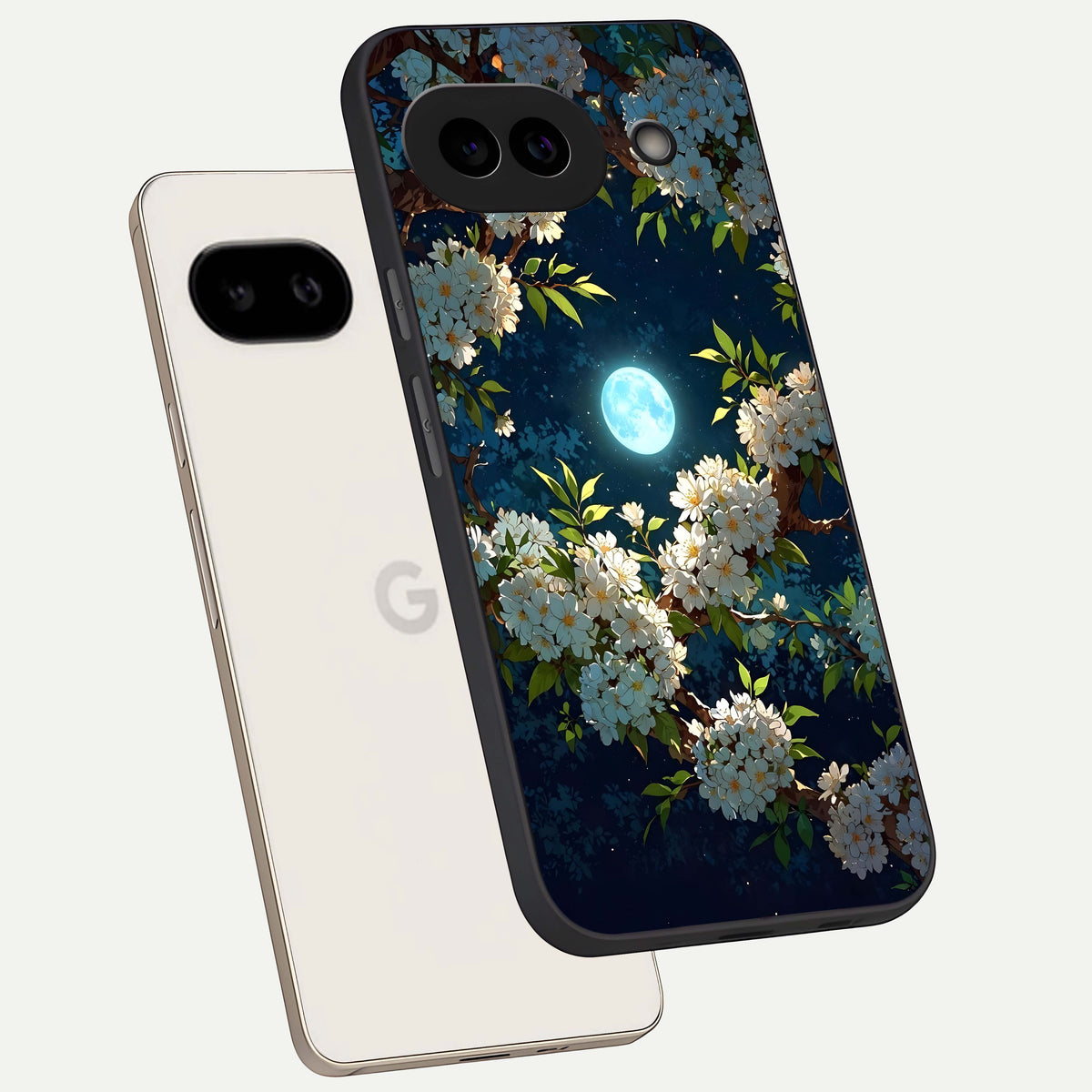  Moonlit Blossom Dream phone case For Google Pixel 9A showing premium glass back cover with detailed artwork