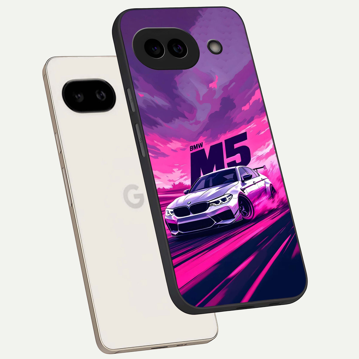  MS Neon Car phone case For Google Pixel 9A showing premium glass back cover with detailed artwork