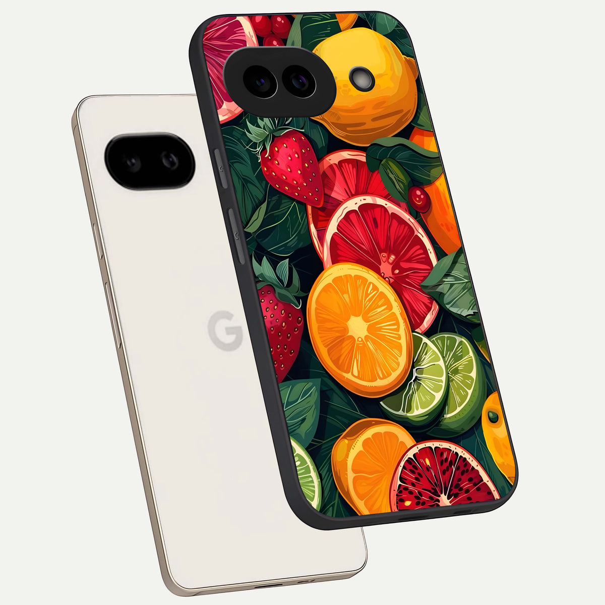  Multiple Fruits phone case For Google Pixel 9A showing premium glass back cover with detailed artwork