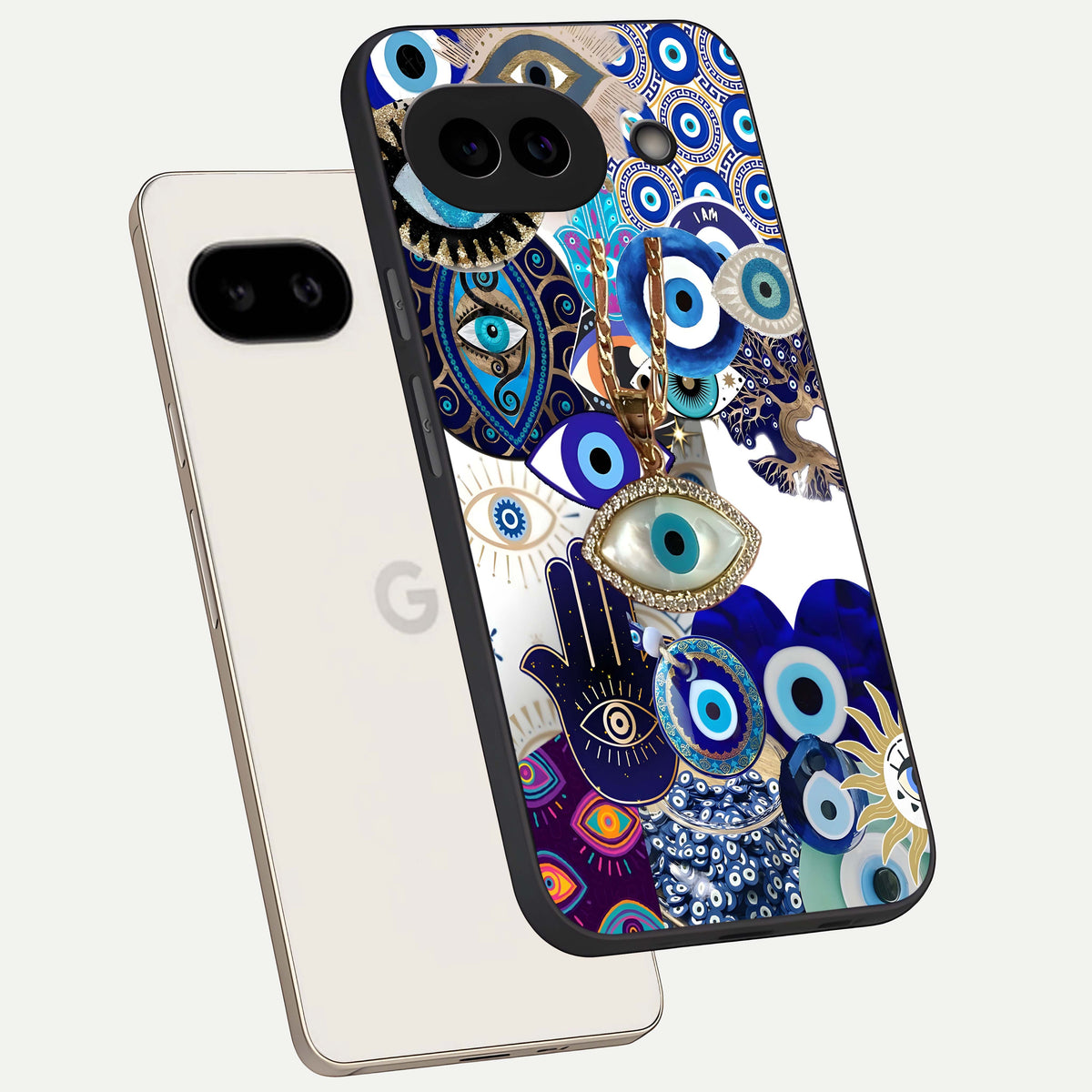  Mystic Charm Eye phone case For Google Pixel 9A showing premium glass back cover with detailed artwork