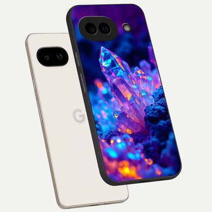  Neon Aura Shards phone case For Google Pixel 9A showing premium glass back cover with detailed artwork