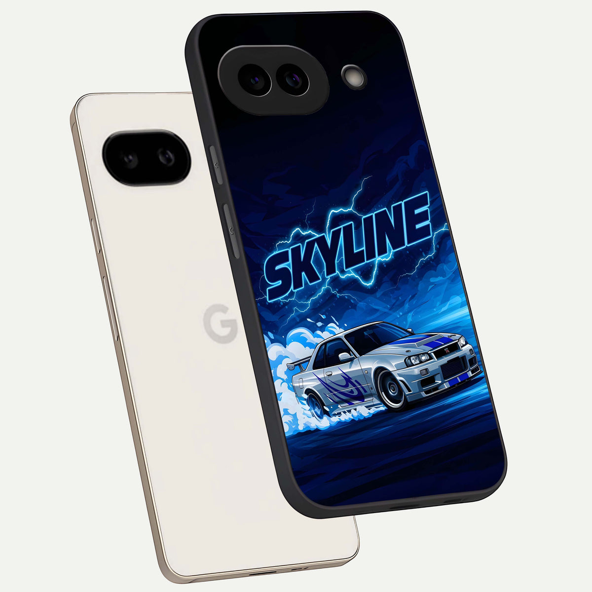 Neon Drift Beast phone case For Google Pixel 9A showing premium glass back cover with detailed artwork