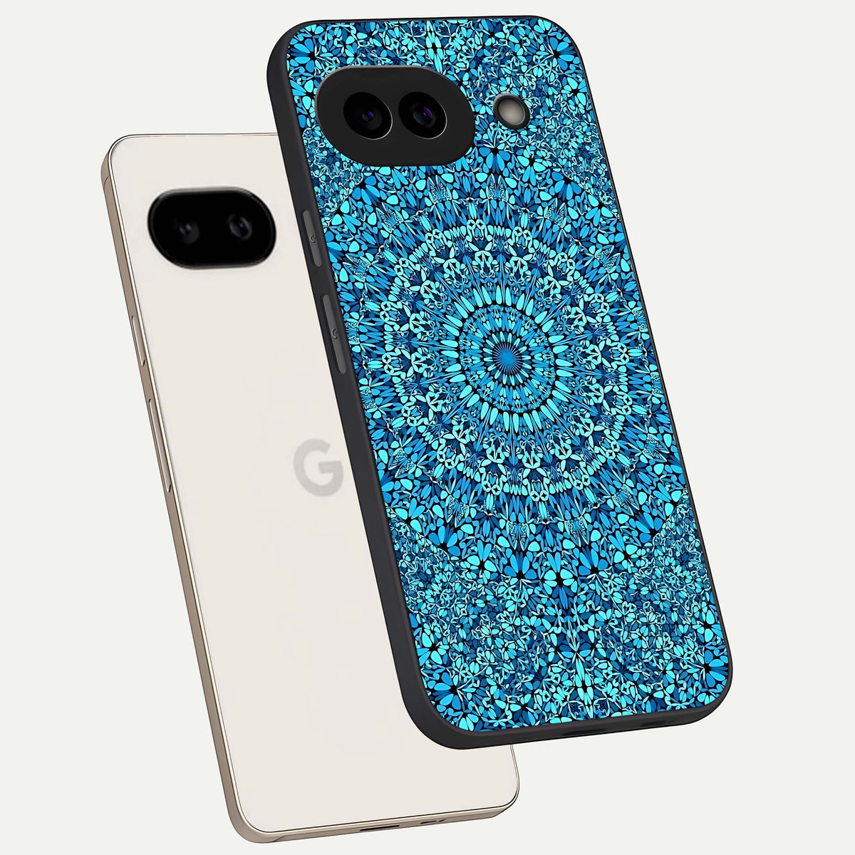  Ocean Bloom Mandala phone case For Google Pixel 9A showing premium glass back cover with detailed artwork