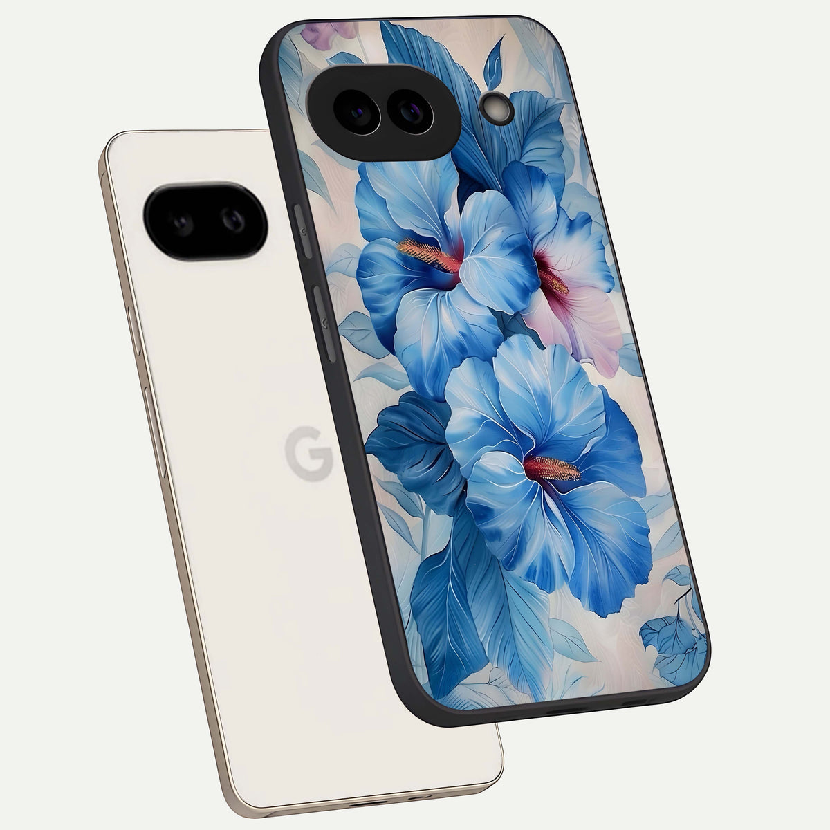  Ocean Hibiscus Grace phone case For Google Pixel 9A showing premium glass back cover with detailed artwork
