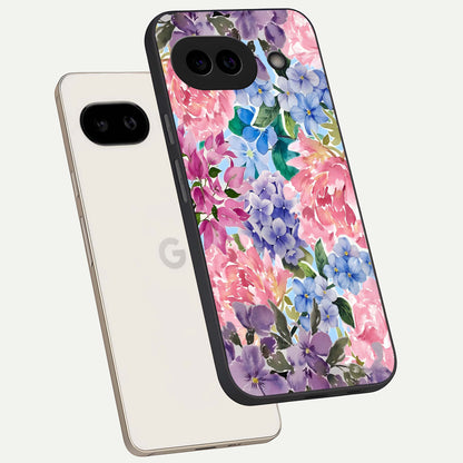  Pastel Floral Mix phone case For Google Pixel 9A showing premium glass back cover with detailed artwork