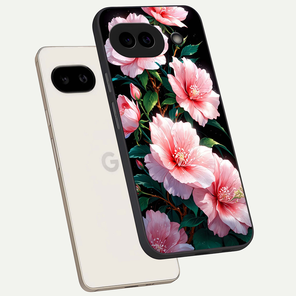  Peach Flower phone case For Google Pixel 9A showing premium glass back cover with detailed artwork