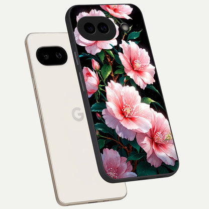  Peach Flower phone case For Google Pixel 9A showing premium glass back cover with detailed artwork