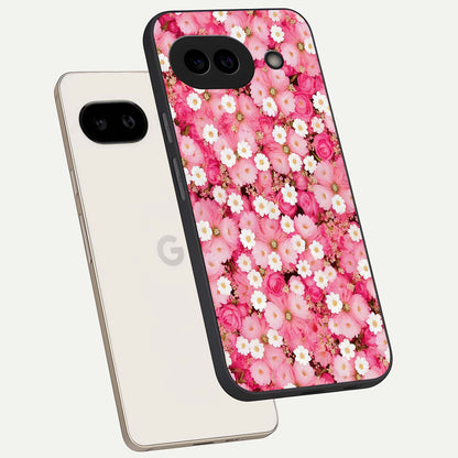  Pink Daisy Bliss phone case For Google Pixel 9A showing premium glass back cover with detailed artwork