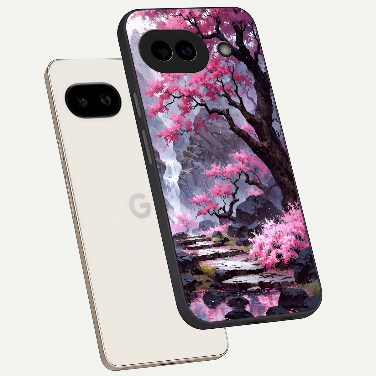  Pink Sunflower Glow phone case For Google Pixel 9A showing premium glass back cover with detailed artwork