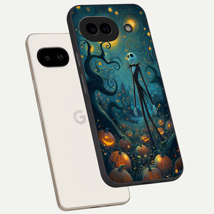  Pumpkin Moonlight Tale phone case For Google Pixel 9A showing premium glass back cover with detailed artwork