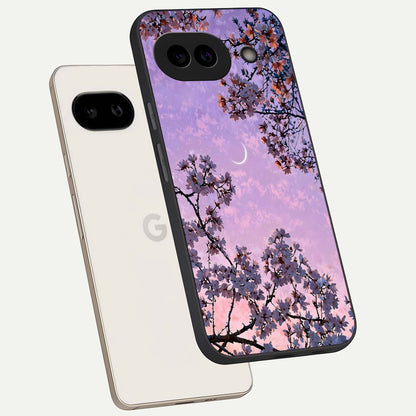  Purple Serenity Moon phone case For Google Pixel 9A showing premium glass back cover with detailed artwork