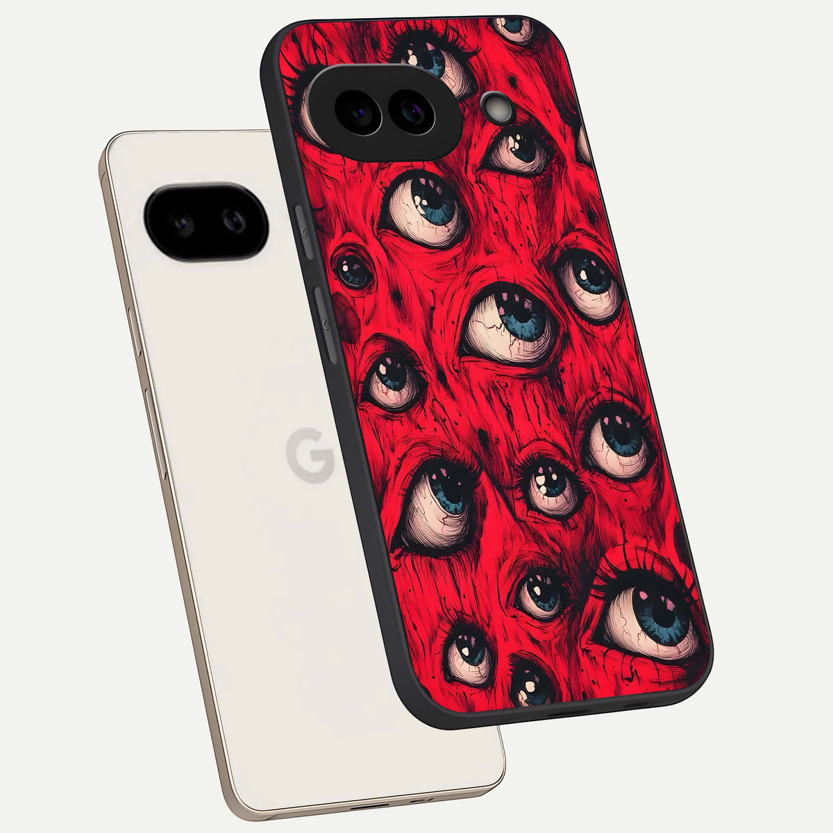  Red Eyes Pattern phone case For Google Pixel 9A showing premium glass back cover with detailed artwork