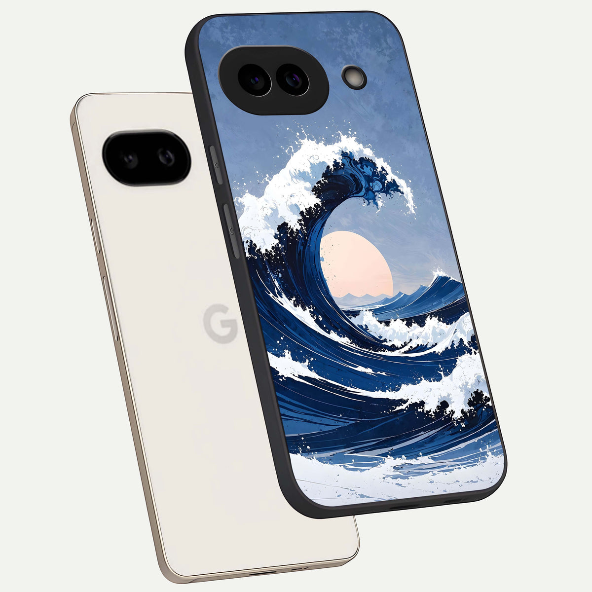  Rising Tide Power phone case For Google Pixel 9A showing premium glass back cover with detailed artwork