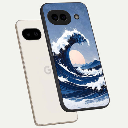  Rising Tide Power phone case For Google Pixel 9A showing premium glass back cover with detailed artwork