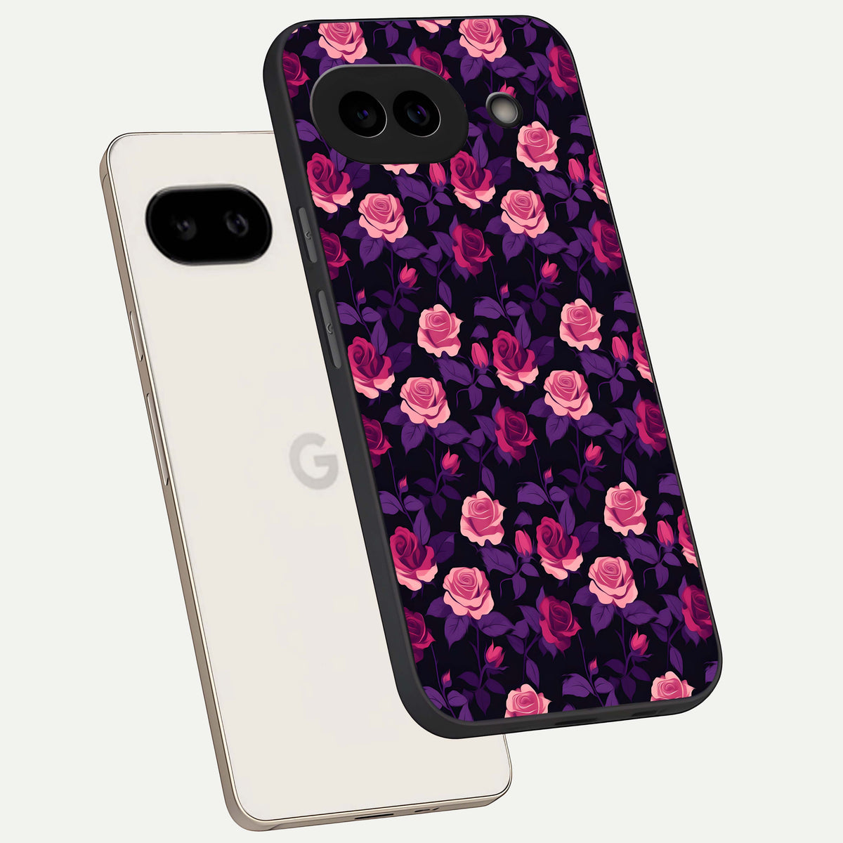  Rose Garden Twilight phone case For Google Pixel 9A showing premium glass back cover with detailed artwork