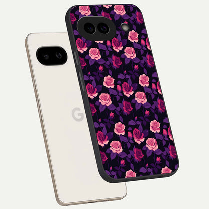  Rose Garden Twilight phone case For Google Pixel 9A showing premium glass back cover with detailed artwork