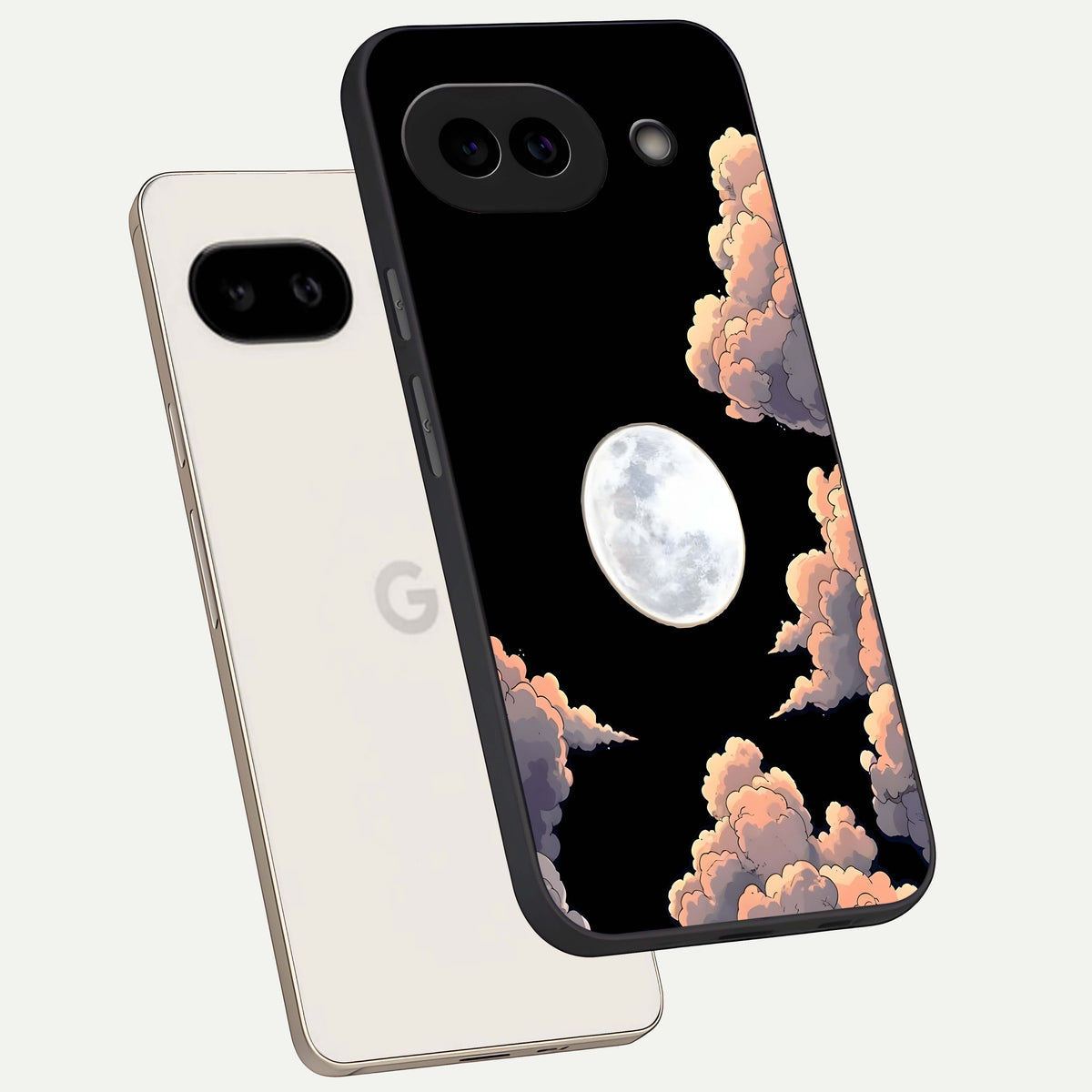  Shade Cloud Moon phone case For Google Pixel 9A showing premium glass back cover with detailed artwork