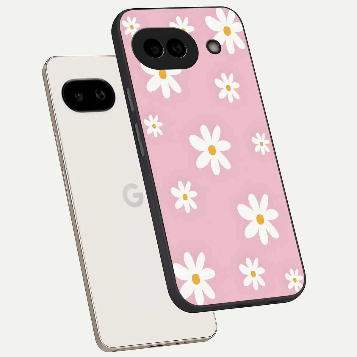  Soft Daisy Bliss phone case For Google Pixel 9A showing premium glass back cover with detailed artwork