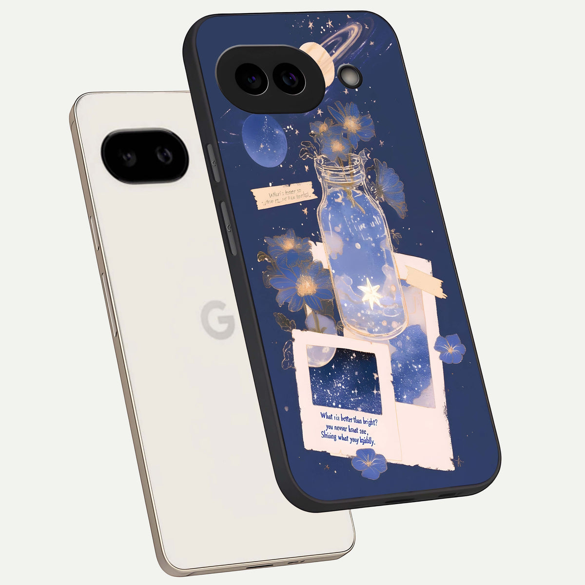  Starlit Cosmic Jar phone case For Google Pixel 9A showing premium glass back cover with detailed artwork