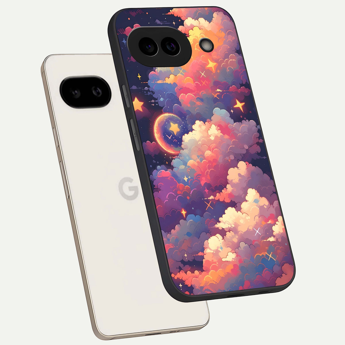  Starlit Dream Clouds phone case For Google Pixel 9A showing premium glass back cover with detailed artwork