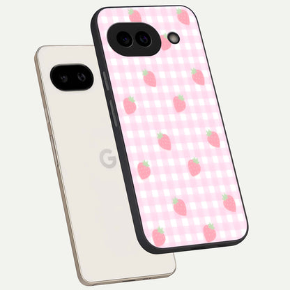  Strawberry Picnic Love phone case For Google Pixel 9A showing premium glass back cover with detailed artwork