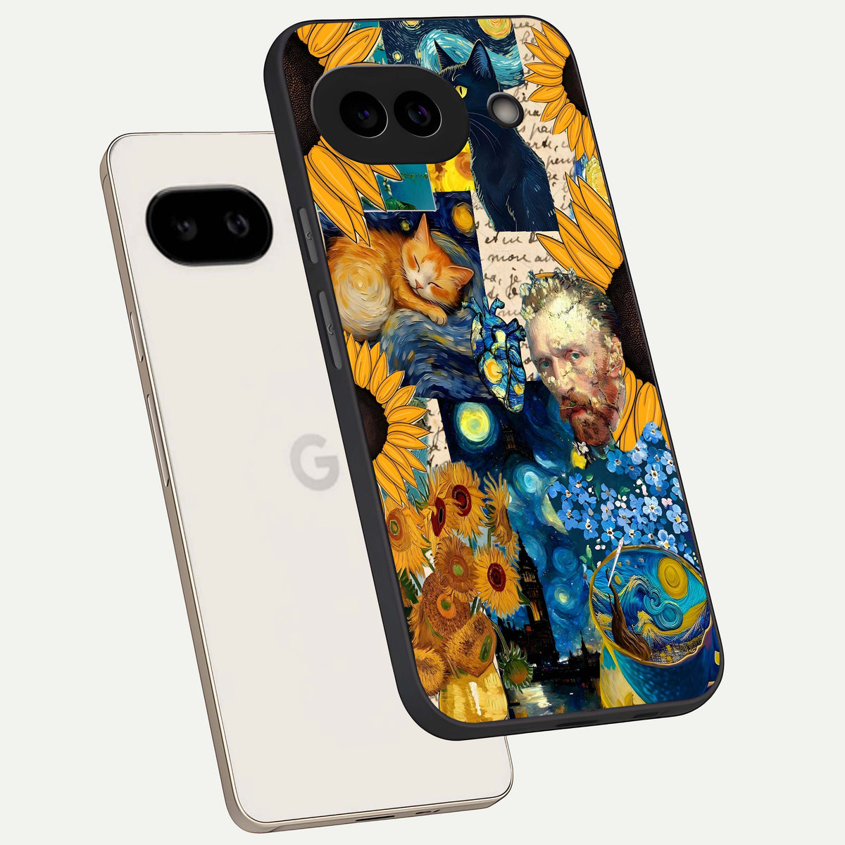  Sunflower Chic Mood Custom Name phone case For Google Pixel 9A showing premium glass back cover with detailed artwork