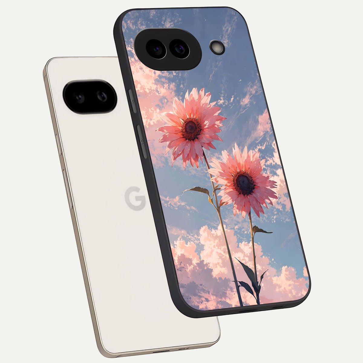  Sun Moon Balance phone case For Google Pixel 9A showing premium glass back cover with detailed artwork