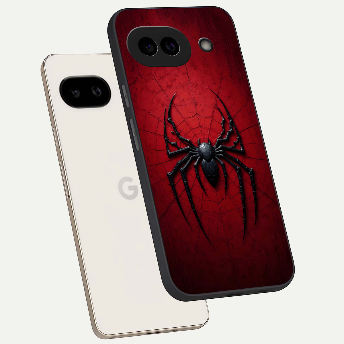  Superhero Web Emblem phone case For Google Pixel 9A showing premium glass back cover with detailed artwork