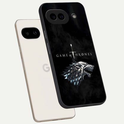  Throne Wolf Legacy phone case For Google Pixel 9A showing premium glass back cover with detailed artwork