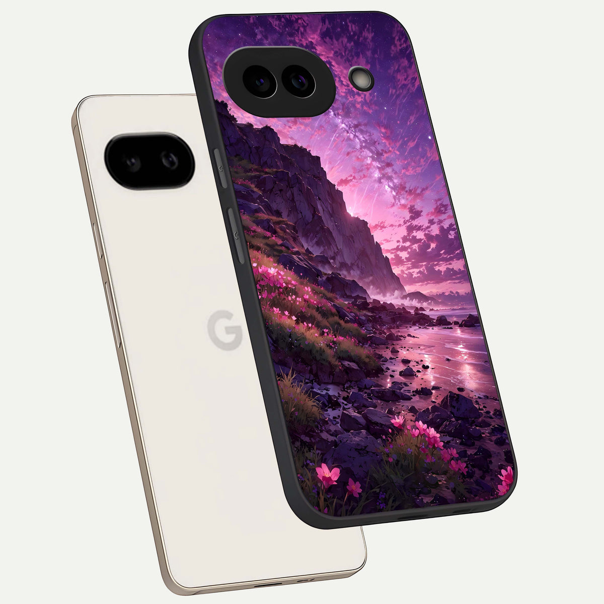  Twilight Blossom Coast phone case For Google Pixel 9A showing premium glass back cover with detailed artwork