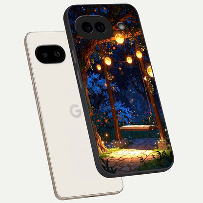  Twilight Garden Swing phone case For Google Pixel 9A showing premium glass back cover with detailed artwork
