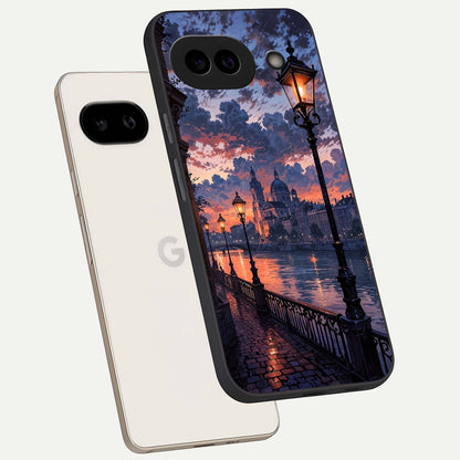  Twilight River Lights phone case For Google Pixel 9A showing premium glass back cover with detailed artwork