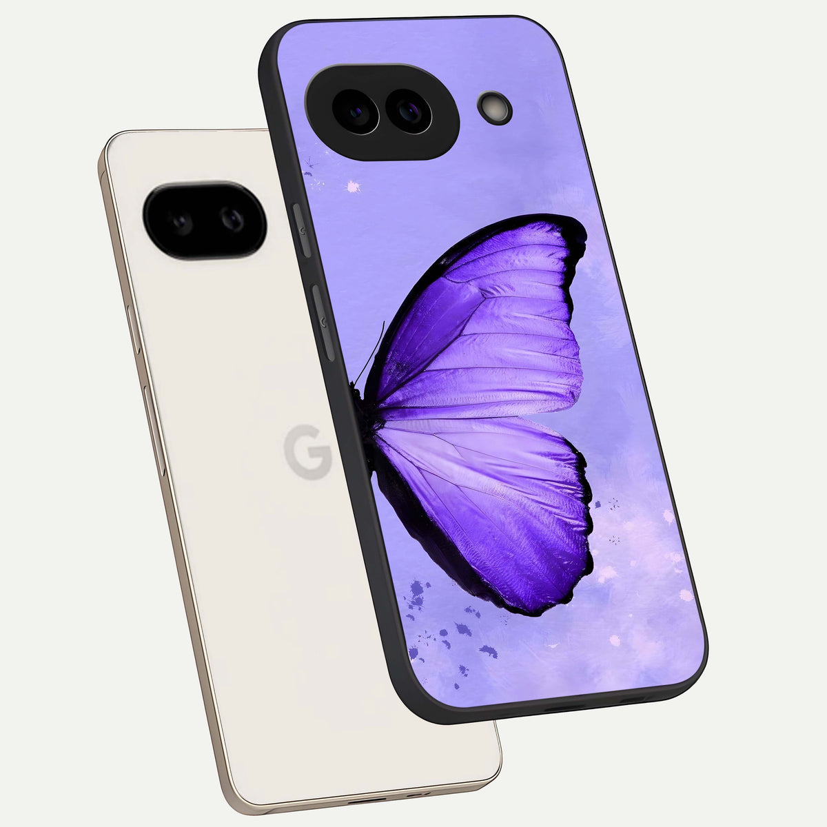 Violet Dream Wing phone case For Google Pixel 9A showing premium glass back cover with detailed artwork