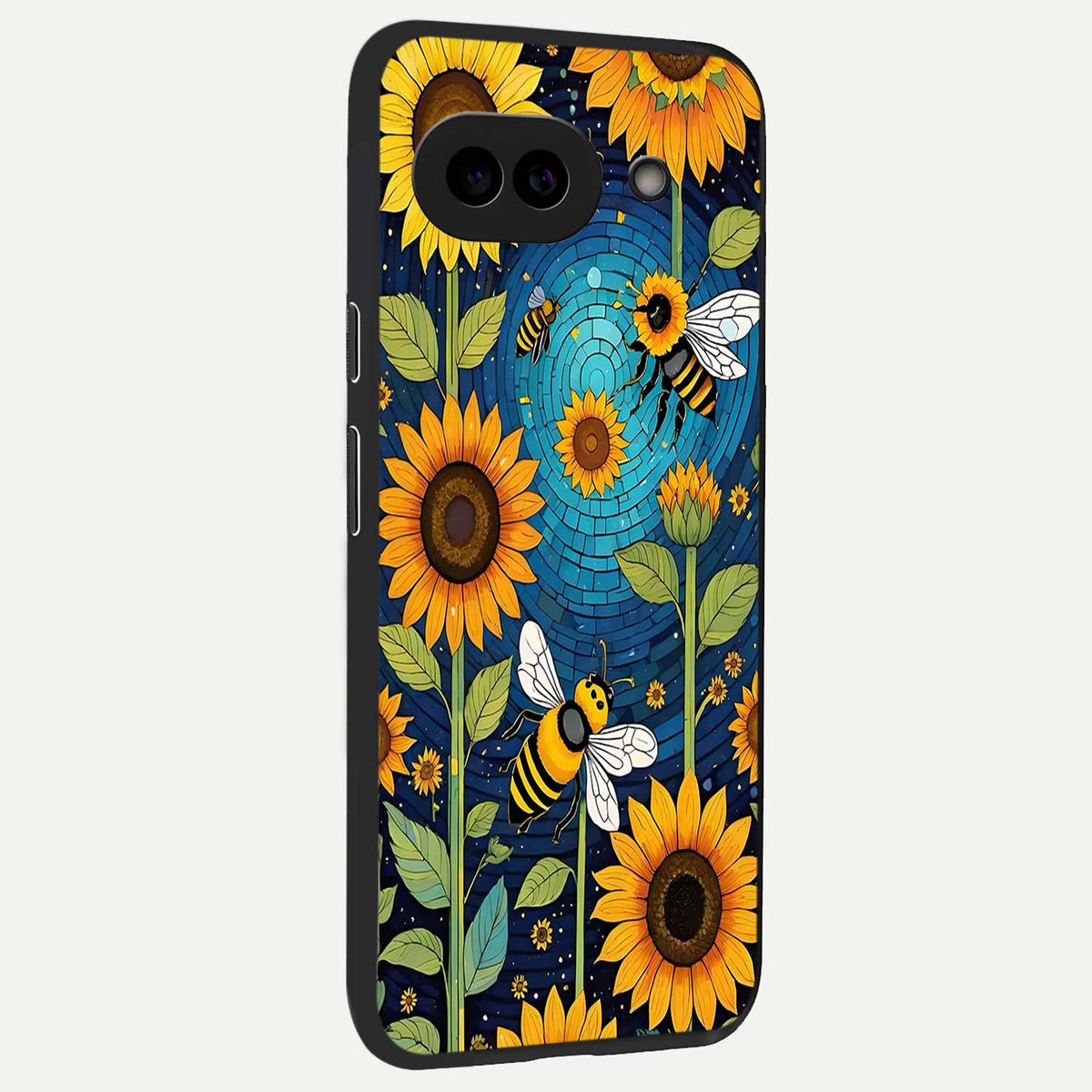  Bees And Sunflowers back cover For Google Pixel 9A slim fit glass case with vibrant aesthetic design