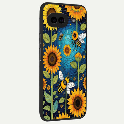  Bees And Sunflowers back cover For Google Pixel 9A slim fit glass case with vibrant aesthetic design
