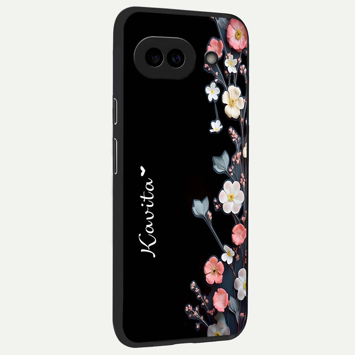  Black Elegance Floral Custom Name back cover For Google Pixel 9A slim fit glass case with vibrant aesthetic design