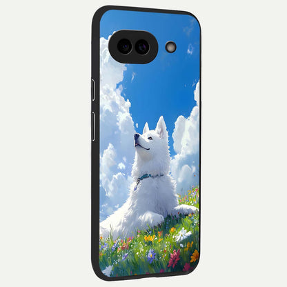  Blissful Cloud Pup back cover For Google Pixel 9A slim fit glass case with vibrant aesthetic design