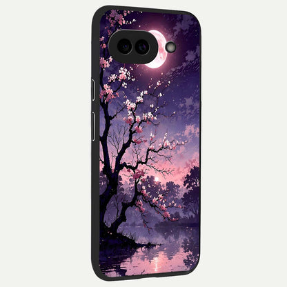  Blossom Pink Moon back cover For Google Pixel 9A slim fit glass case with vibrant aesthetic design