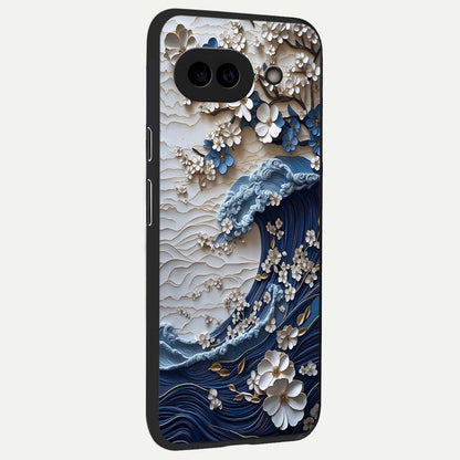  Blossom Wave Art back cover For Google Pixel 9A slim fit glass case with vibrant aesthetic design