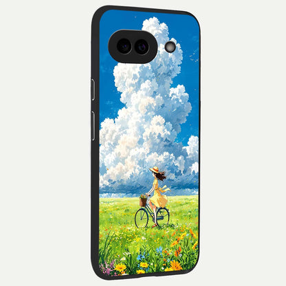  Breezy Meadow Ride back cover For Google Pixel 9A slim fit glass case with vibrant aesthetic design