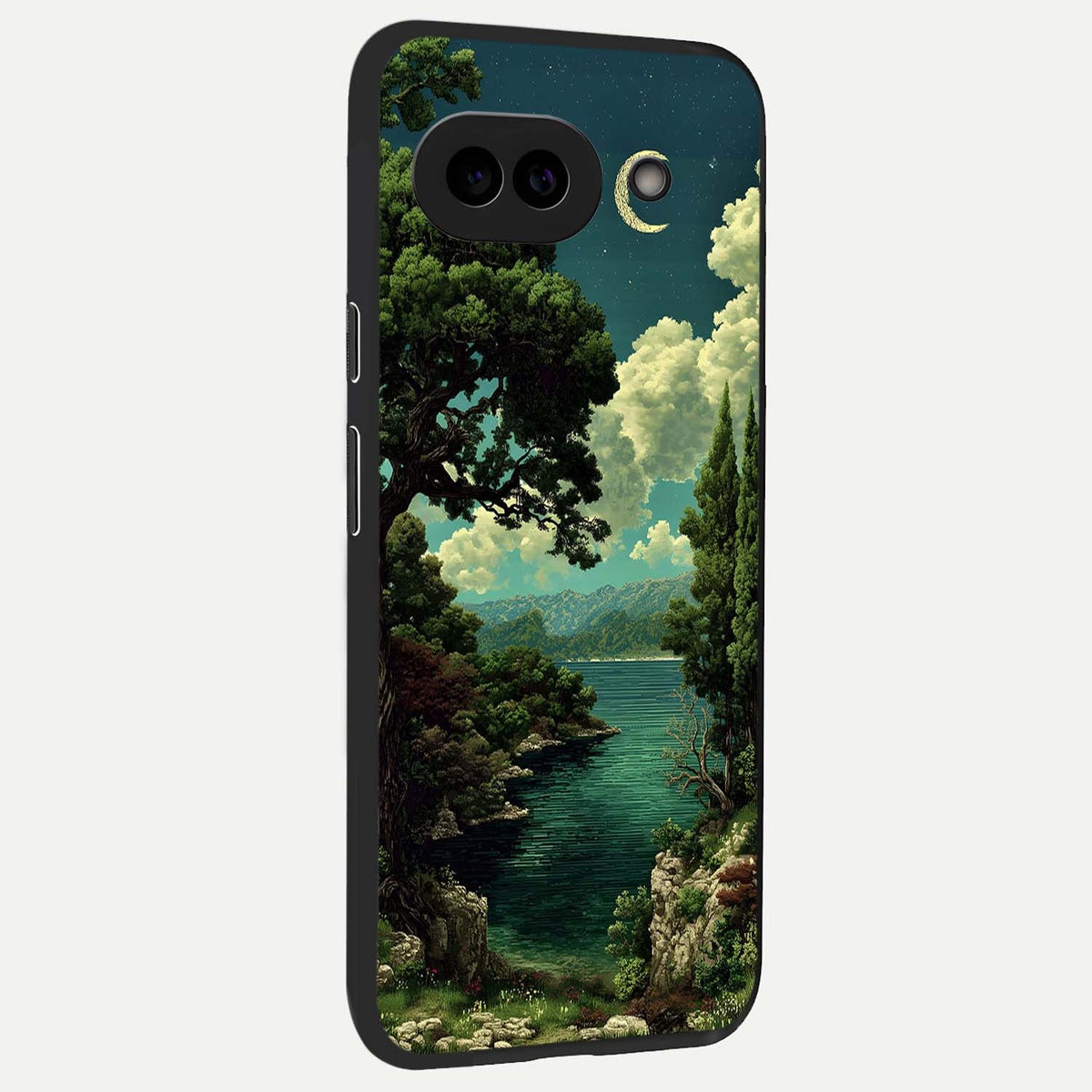  Celestial Lake Peace back cover For Google Pixel 9A slim fit glass case with vibrant aesthetic design