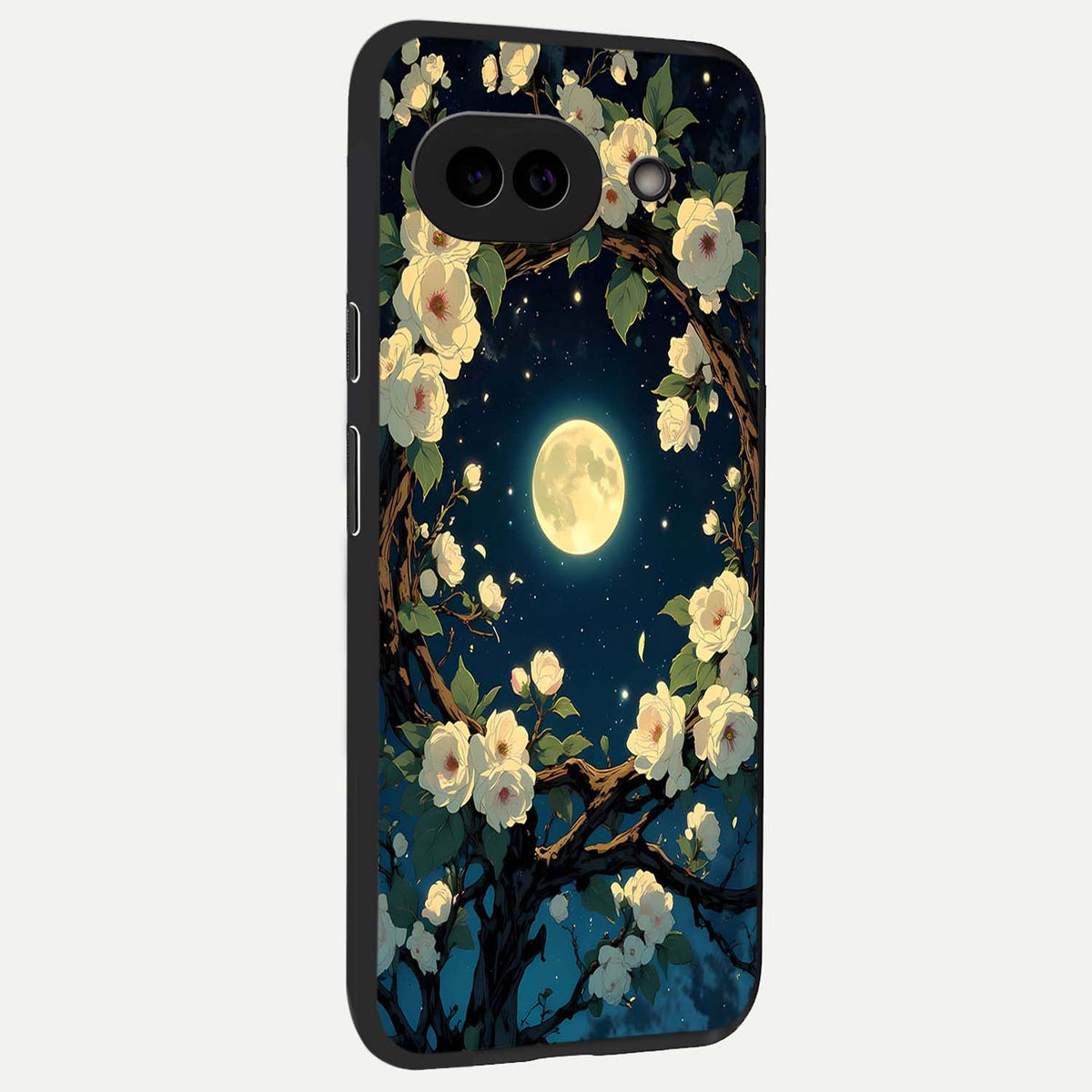  Celestial Moon And Flower back cover For Google Pixel 9A slim fit glass case with vibrant aesthetic design