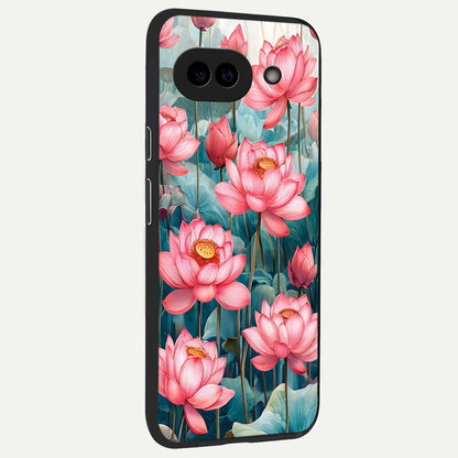  Celestial Pink Lotus back cover For Google Pixel 9A slim fit glass case with vibrant aesthetic design