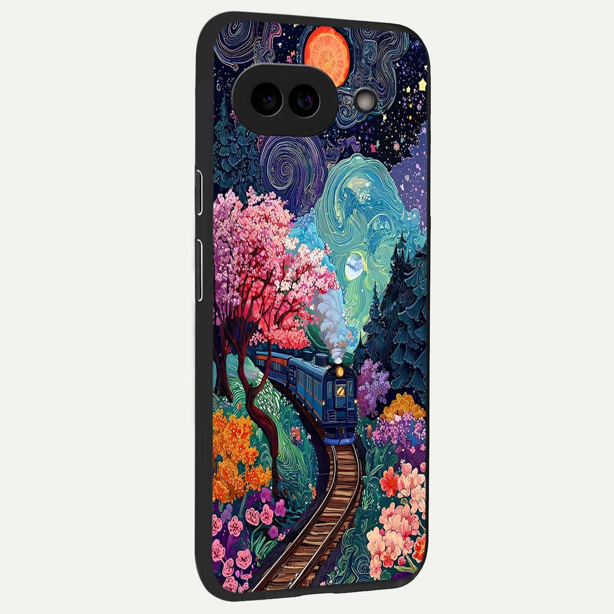  Celestial Train Journey back cover For Google Pixel 9A slim fit glass case with vibrant aesthetic design