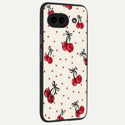  Cherry Heart Bow back cover For Google Pixel 9A slim fit glass case with vibrant aesthetic design