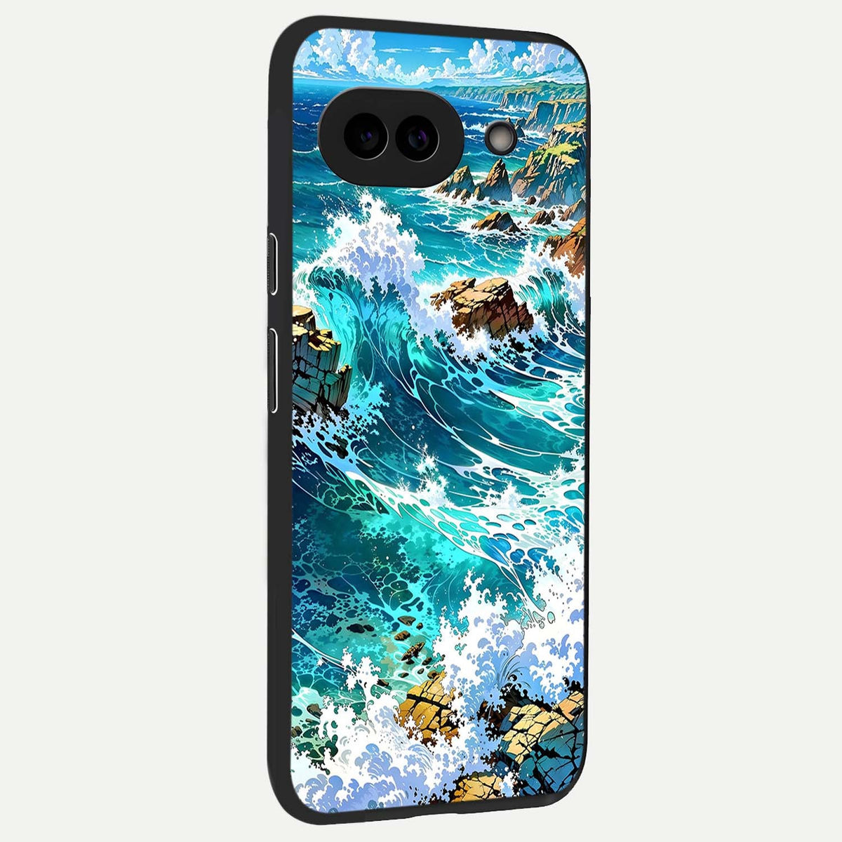  Coastal Blue Waves back cover For Google Pixel 9A slim fit glass case with vibrant aesthetic design
