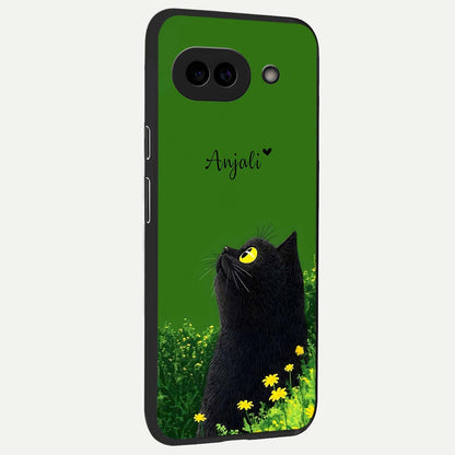  Emerald Cat Custom Name back cover For Google Pixel 9A slim fit glass case with vibrant aesthetic design