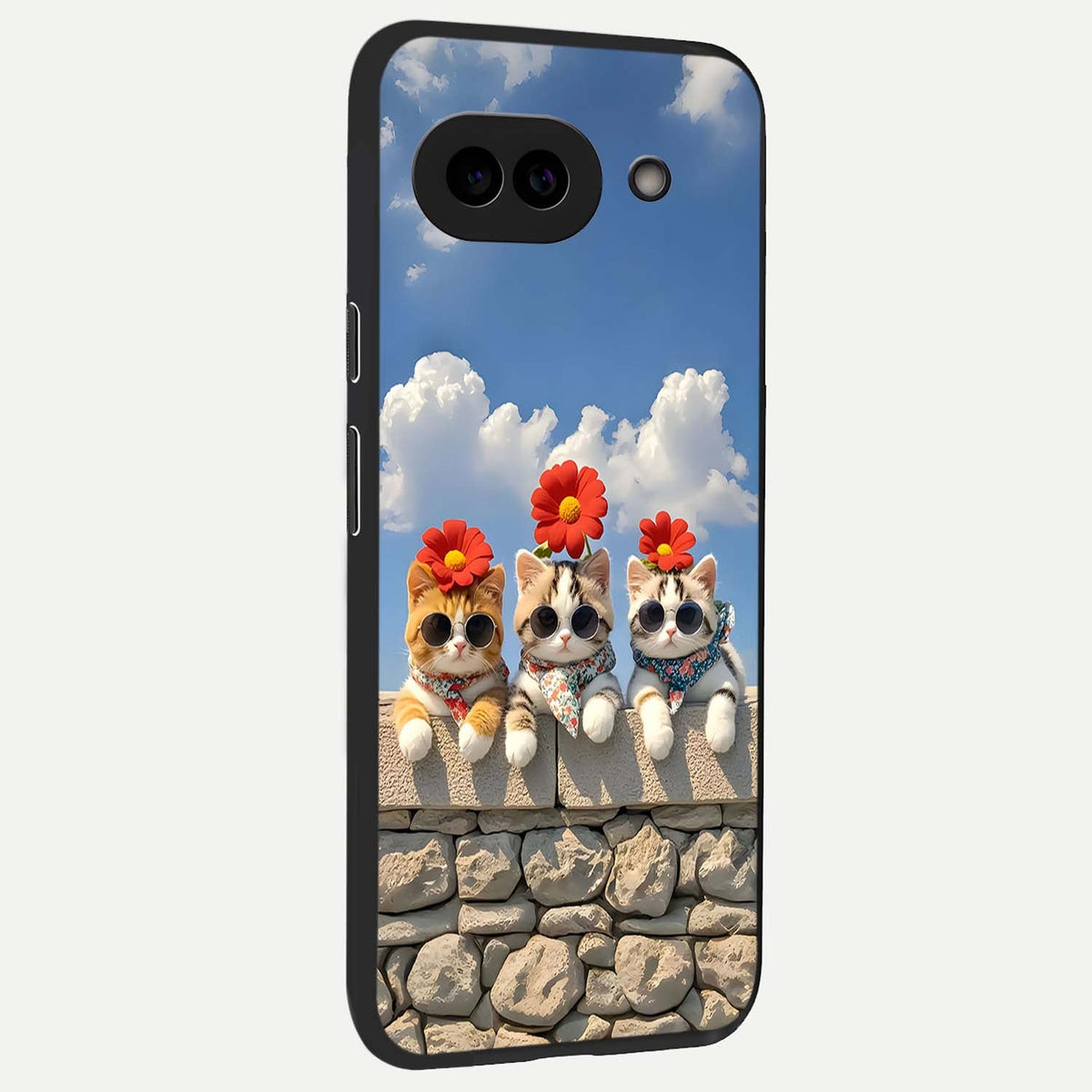  Floral Kitty Squad back cover For Google Pixel 9A slim fit glass case with vibrant aesthetic design