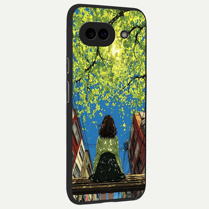  Golden Leaves Glow back cover For Google Pixel 9A slim fit glass case with vibrant aesthetic design